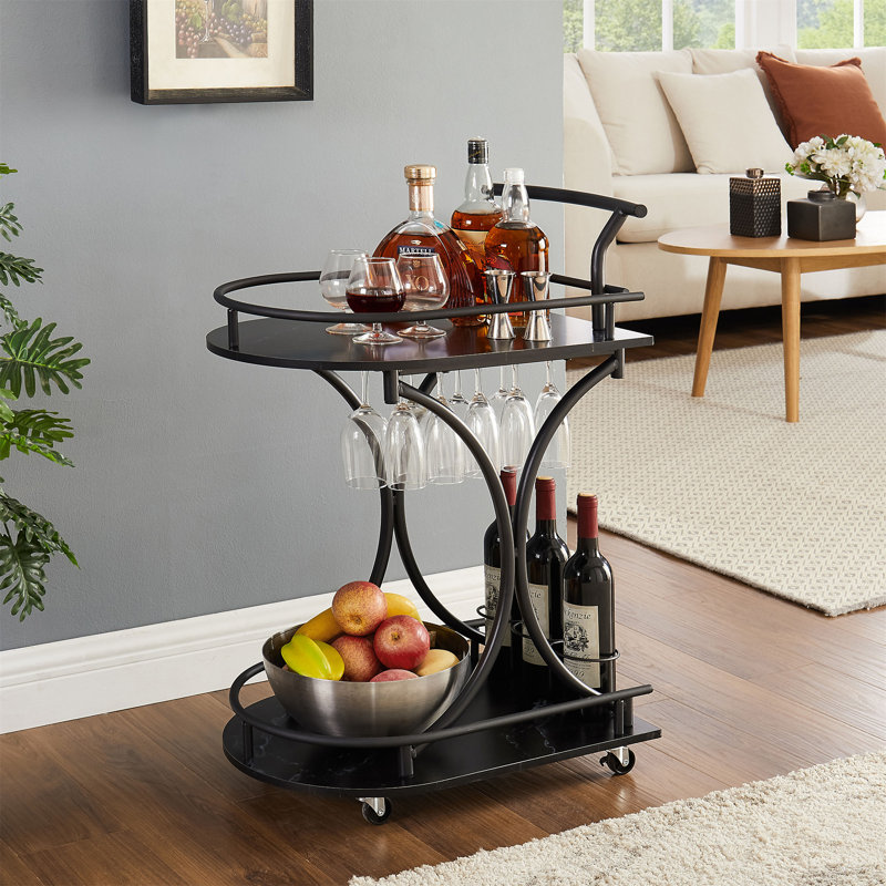 Îlot de cuisine Lanceton, avec support à vin et porte-verre, chariot à boissons, îlot, chariot à café, Noir