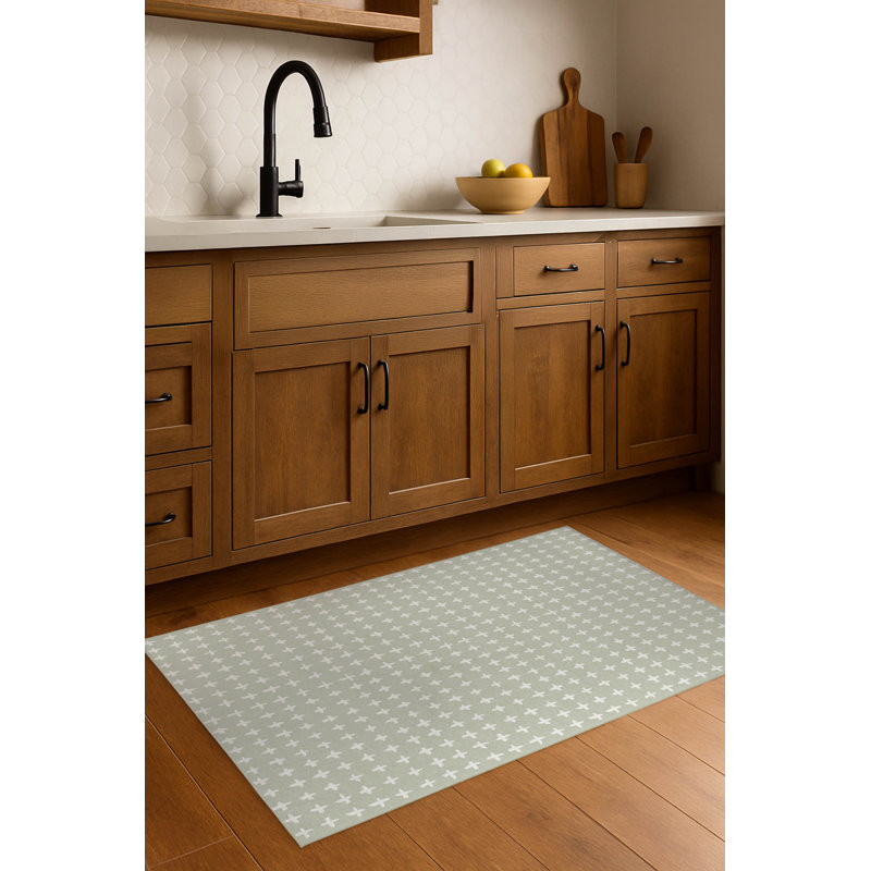 Tapis de cuisine anti-dérapant léger Check, Vert clair, Rectangle 5 pi x 7 pi