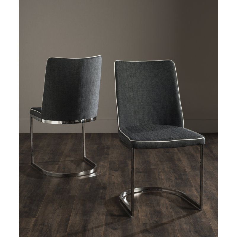 Chromium 18.1'' H Faux Leather Upholstered Metal Side Chair, Linen - Dark Gray