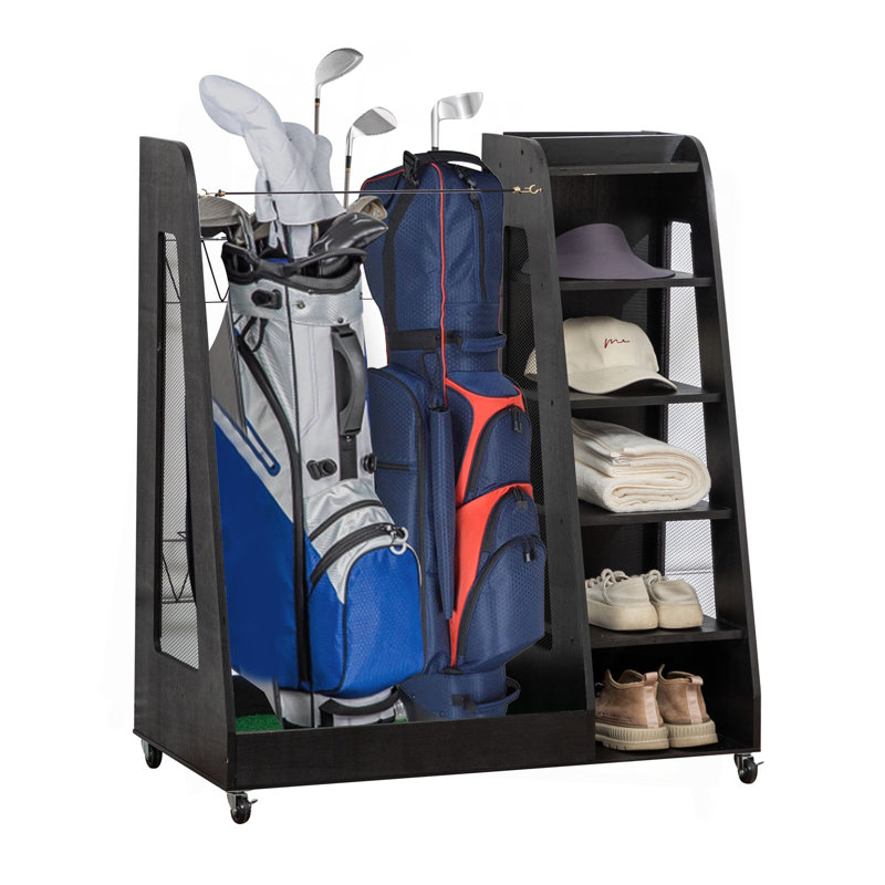 Organisateur de sacs de golf pour garage, support de rangement en bois de qualité supérieure pour 2 sacs de golf, organisateur de coffre de voiture pour garage, abri de club ou sous-sol