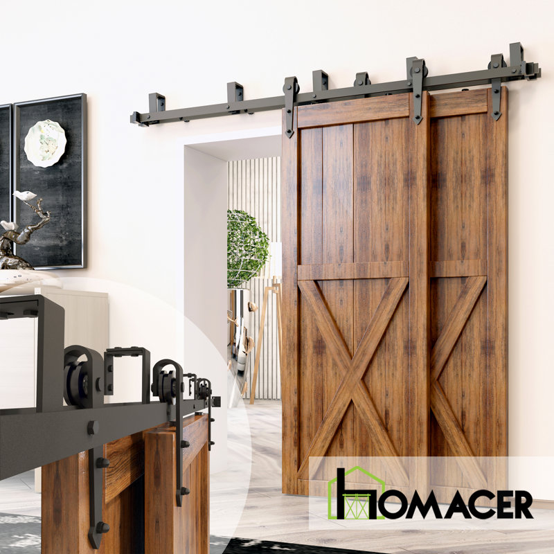 Black Rustic Arrow Design Double Track Bypass Two Door Hardware Kit( Door Not Included), 60 in.