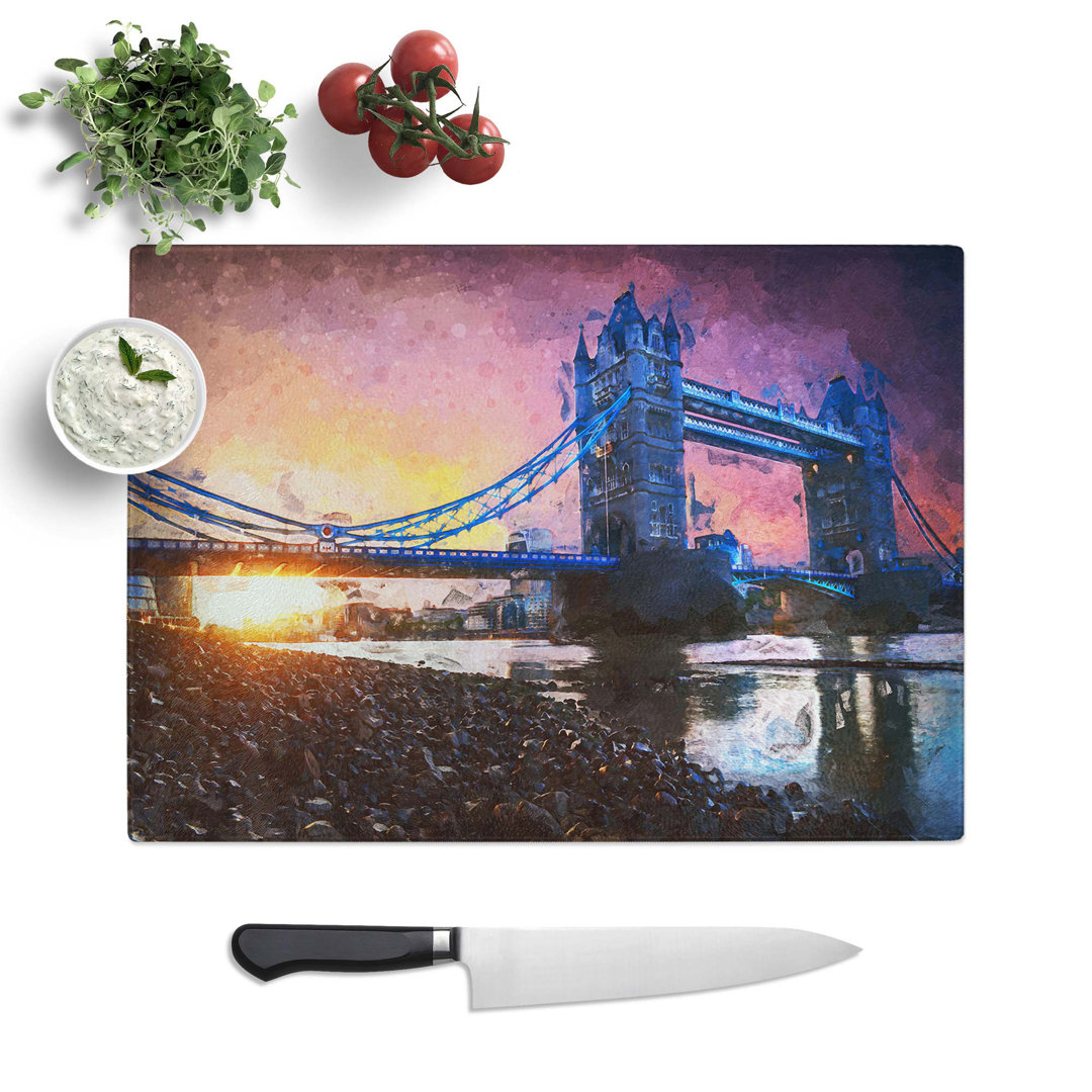 Tempered Glass Tower Bridge in London England in Abstract Chopping Board