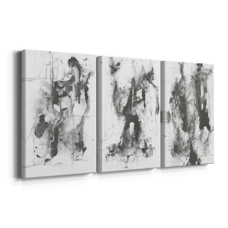 Graphite abstrait I - Toile tendue sur mesure avec châssis - 3 pièces, H 12 po x l 24 po