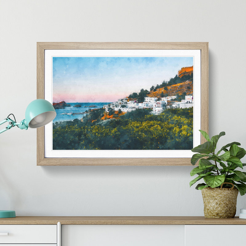 The Island of Rhodes in Greece - Picture Frame Painting Print, 62cm H x 87cm W x 2cm D, Oak Framed