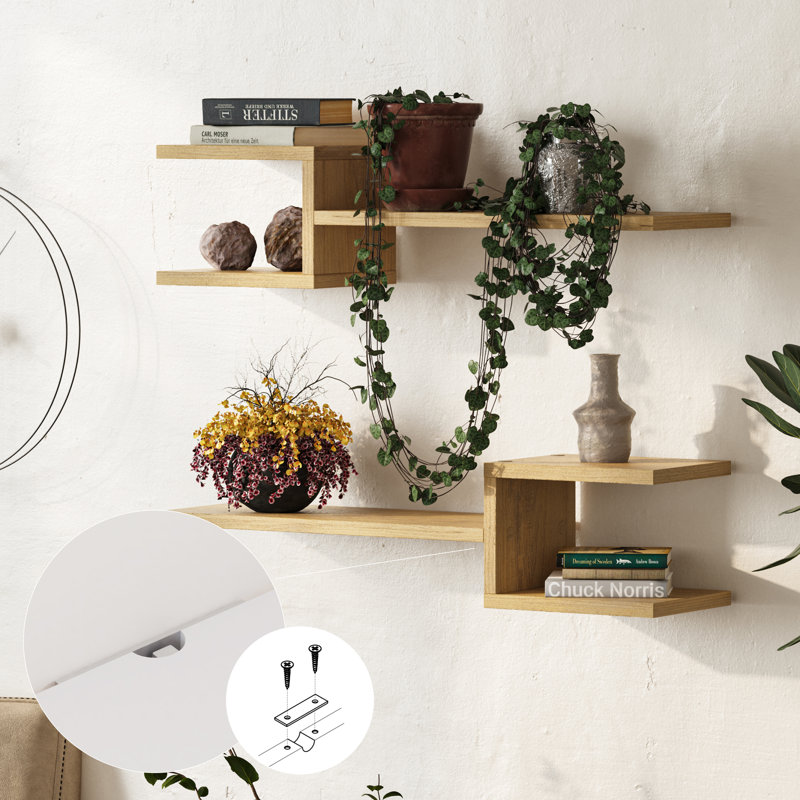 Modern Floating Wall Shelves, Sonoma Oak