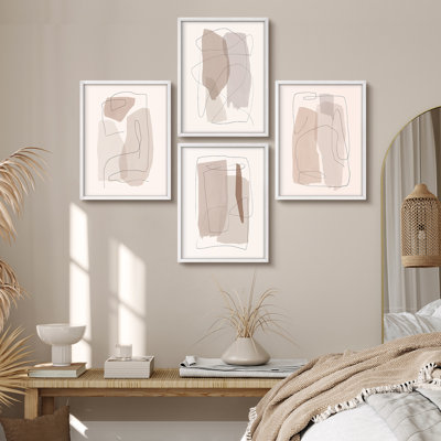 Beige Tan Abstract Shapes Neutral Modern Artwork Framed Prints Posters Bathroom Small Wall Art