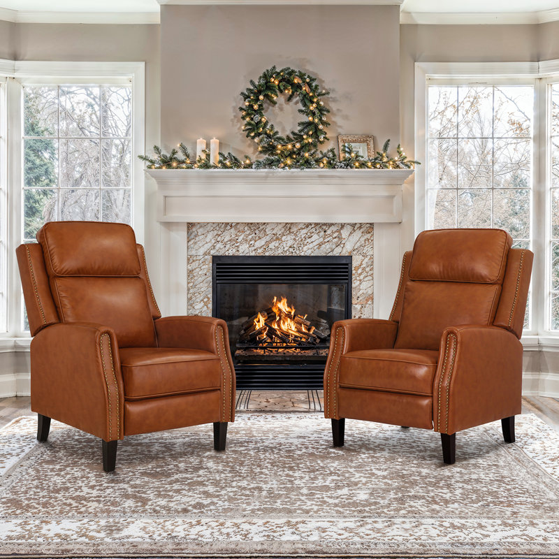 Fauteuil inclinable en cuir véritable Kindalyn, Camel
