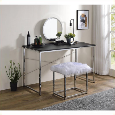 Desks | Modern Black &amp; Chrome Vanity Desk with X-Shape Cross Bar | Metal,Synthetic Wood