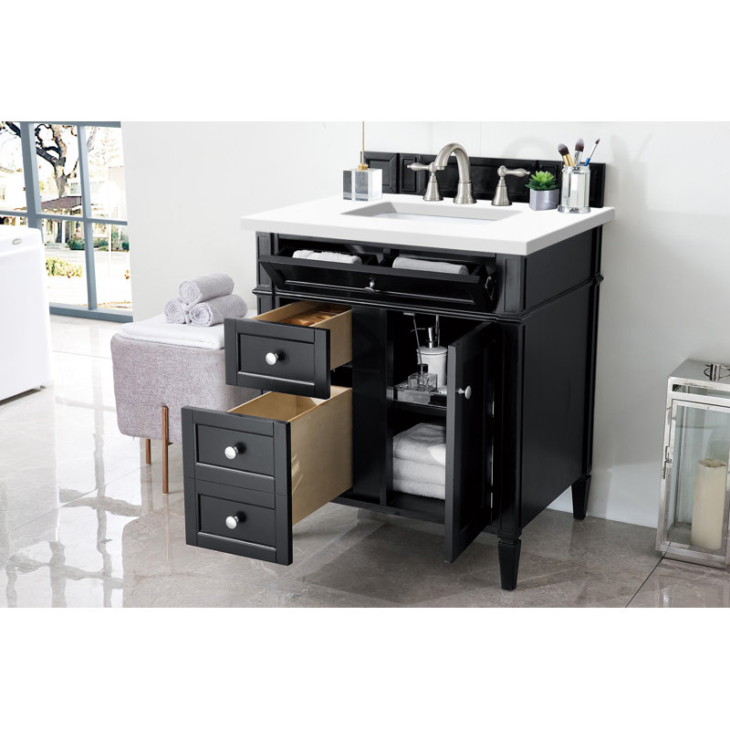 Dussault 30'' Single Bathroom Vanity with Top, Black Onyx, White Zeus, 8" Widespread