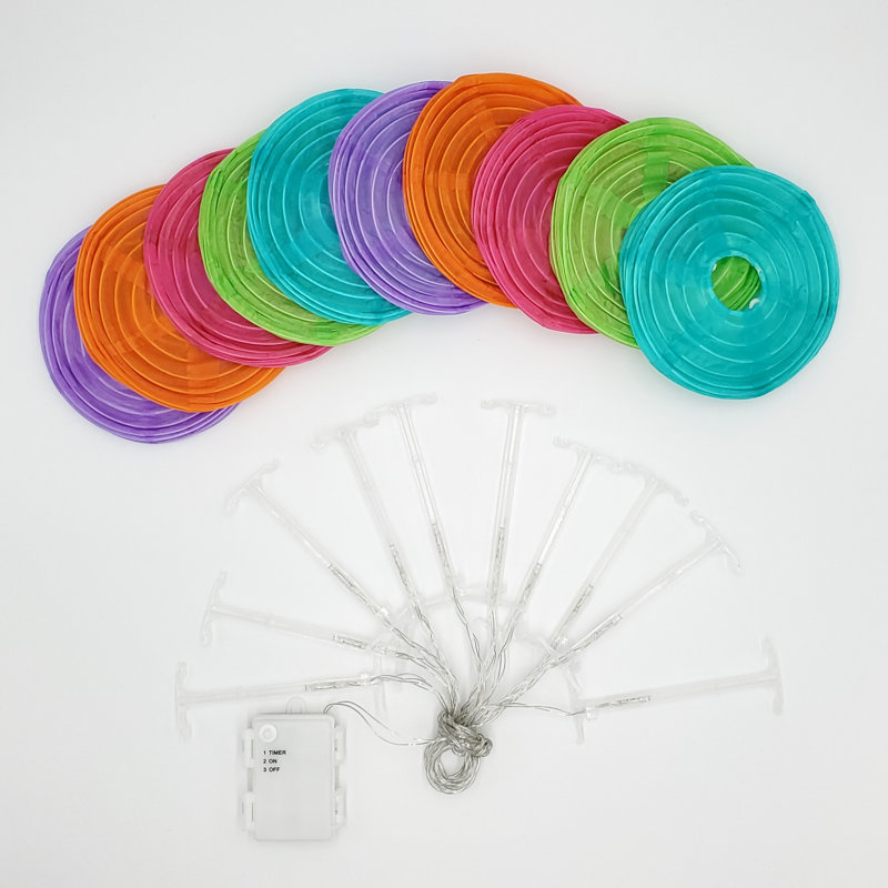 Guirlande à piles avec 10 lanternes en nylon, Multicolore