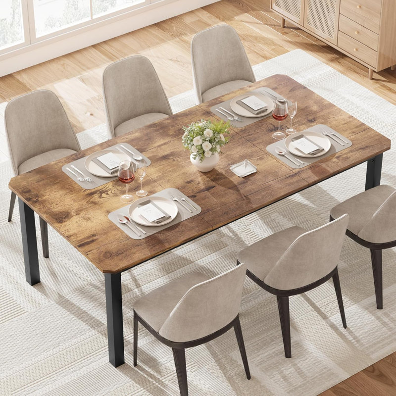 Table de cuisine de 78 po pour 4 à 6 personnes, table de salle à manger en bois, grandes tables de salle à manger rectangulaires