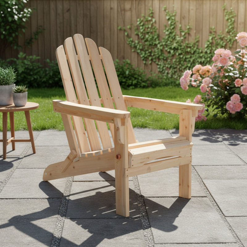 Breeona Solid Wood Folding Adirondack Chair, Natural