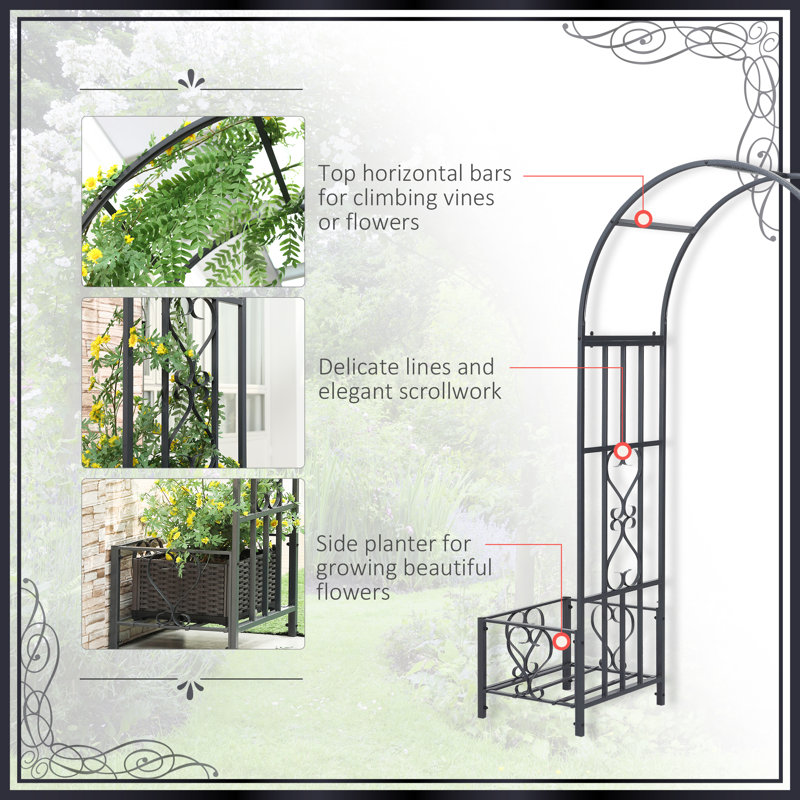 Outsunny 82.75'' W x 19.75'' D Steel Arbor in Black/Gray & Reviews ...
