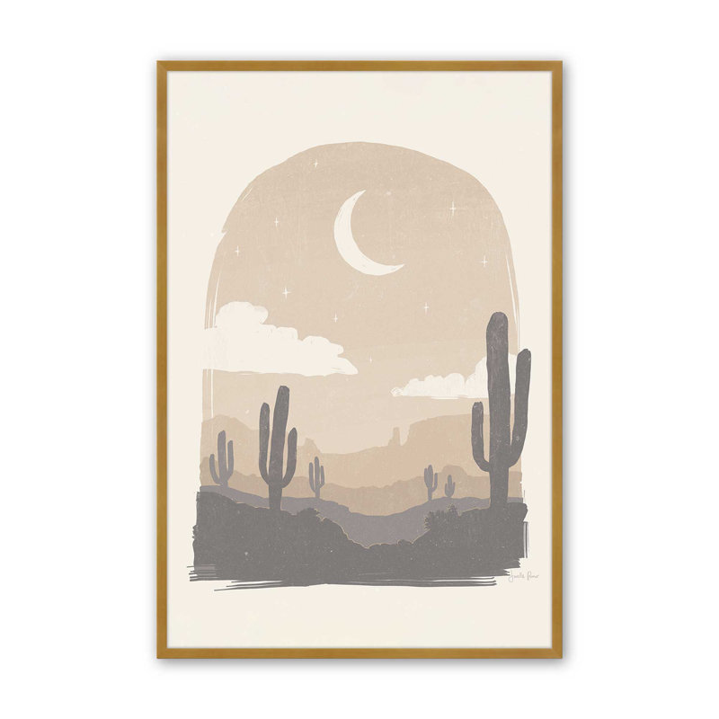 Reproduction sérénade pâle de la lune du désert sur papier mat d'archives, Or poli, H 25,25 po x l 19,25 po