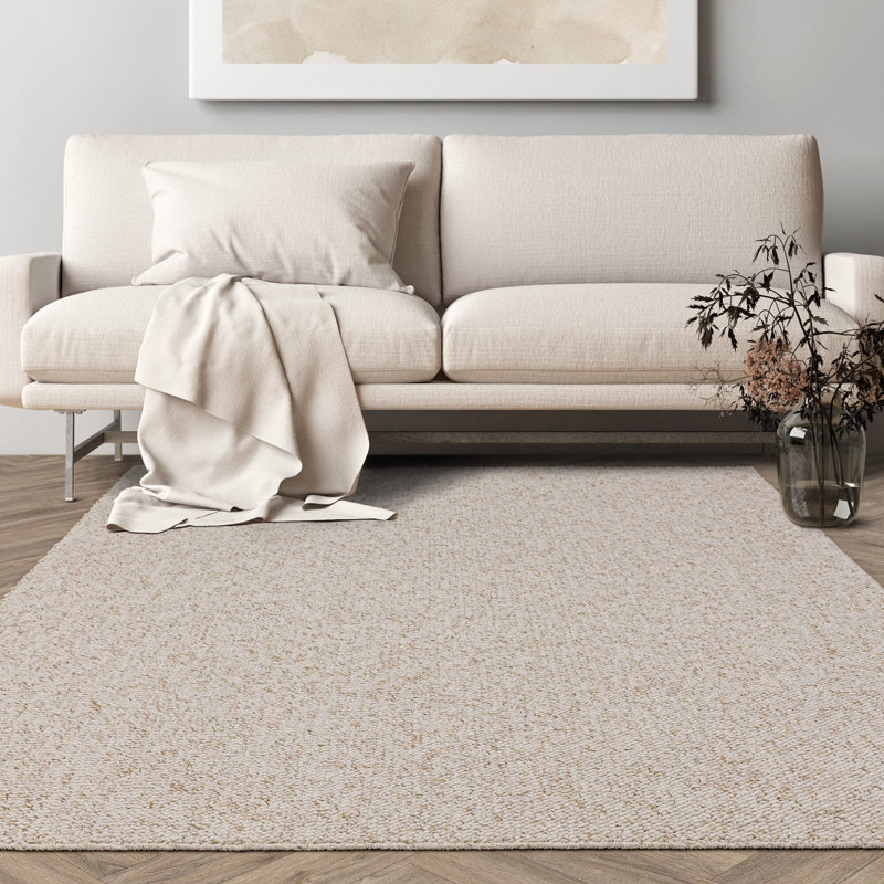 Mouad Solid Colour Pebble Ivory Area Rug, Rectangle 120 x 170cm