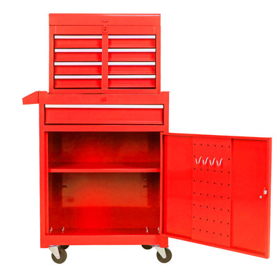 Armoire rouge à 5 outils avec roulettes verrouillables, tiroirs coulissants et tablette réglable pour coffre de rangement en métal pour atelier