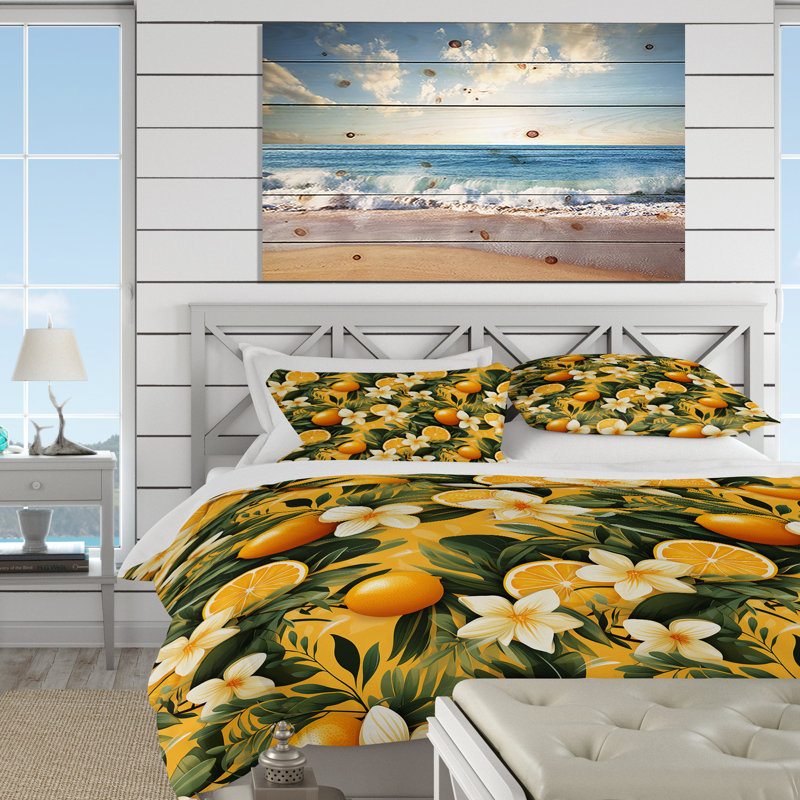 Mango Sunset Tropical Pattern Duvet Cover, Queen Duvet Cover + 2 Standard Shams