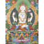 Chenrezig tibétain (Avalokiteshvara) avec Panch Buddhas Brocadeless Thangka
