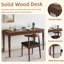 Bureau en bois massif avec tiroirs, bureau debout à bords lisses pour bureau à domicile, bureau, chambre à coucher, salon