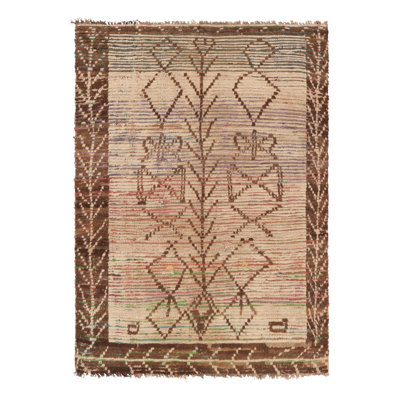Vintage Moroccan Rug With Beige-Brown Geometric Patterns - Rug & Kilim