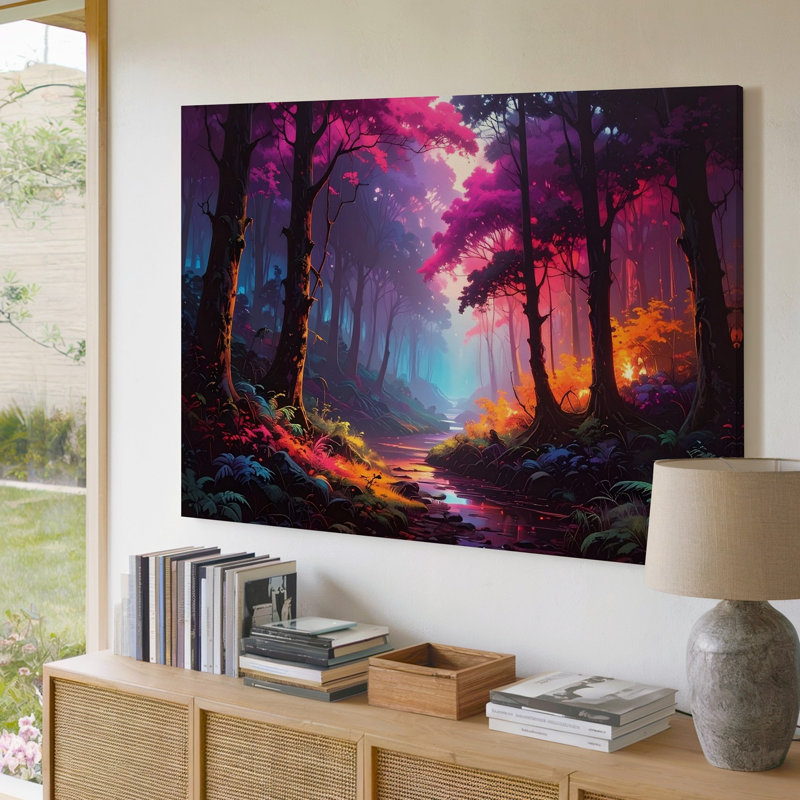 Art mural sur toile forêt néon magique, H 9 po x l 12 po