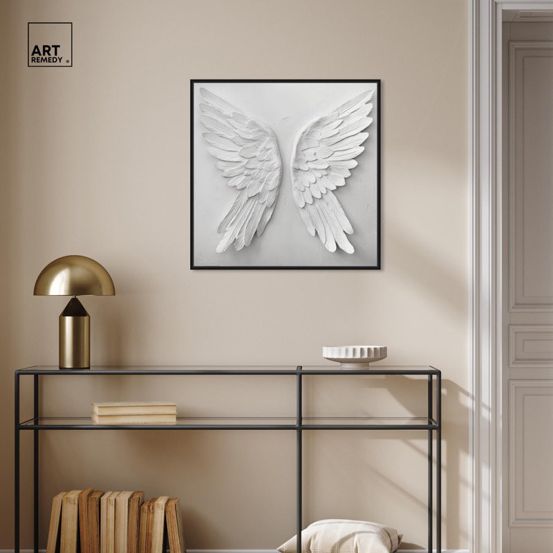 Art mural Wings of Pure Radiance II par Art Remedy, Cadre flottant noir, H 25 po x l 25 po x P 1,8 po