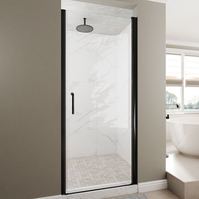 Pivot Frameless Glass Shower Door, Black, 32"W x 72"H