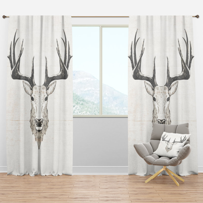 Rideau simple semi-transparent Deer Wild and Beautiful, l 52 po x L 108 po, Noir
