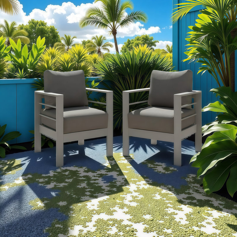 Ensemble de 2 fauteuils de patio en aluminium toutes saisons avec coussins épais, Gris
