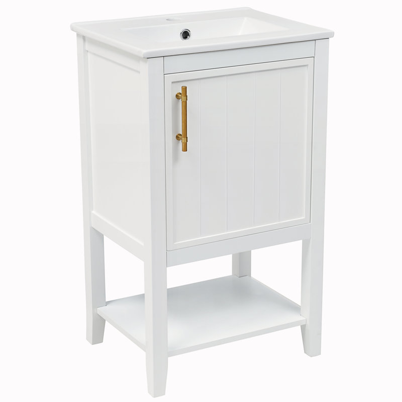 Meuble-lavabo simple de 20 po avec plateau en céramique Shavit, Blanc