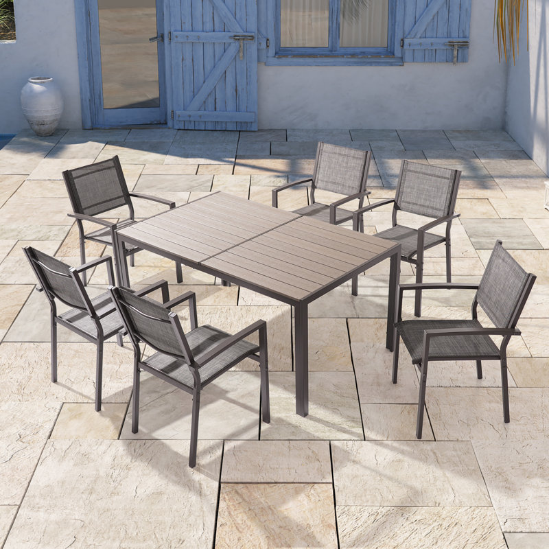 Vladko 6 person Outdoor Restaurant Dining Set Rectangular 59.1'' L Table, Gray