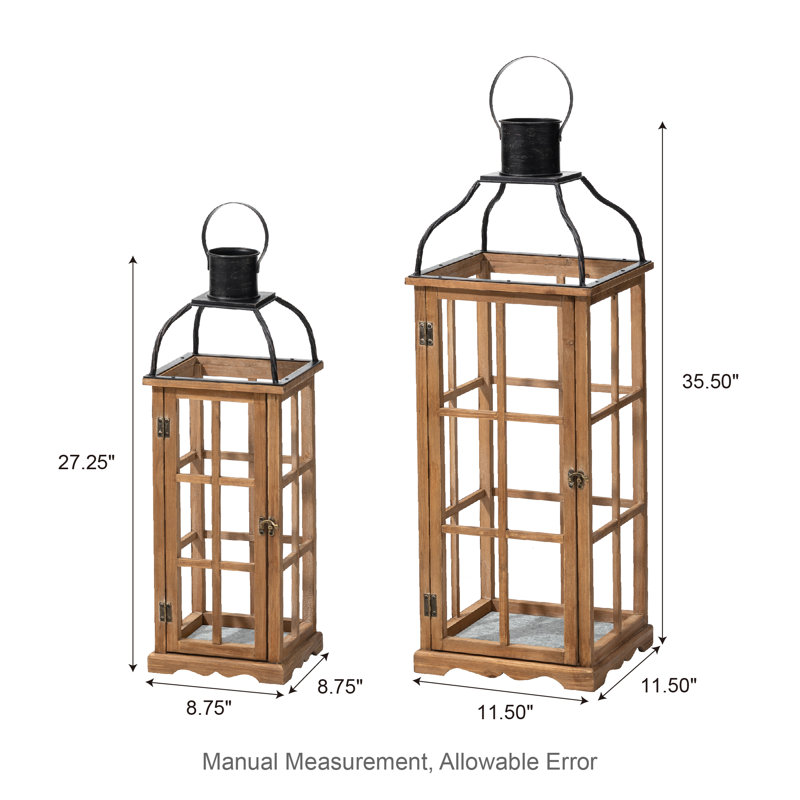 Wood and Metal Tabletop Lantern, Natural, 35.50"H