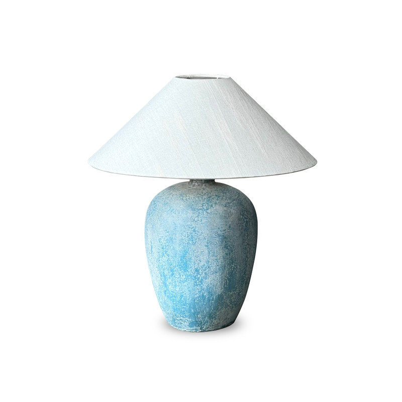Approx.24" H Table Lamp Distressed  Aqua Blue with Linen Shade