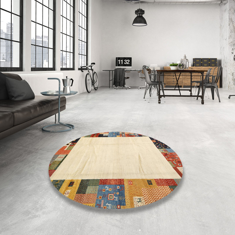 Tapis beige/jaune/orange contemporaine, Rond 4 pi