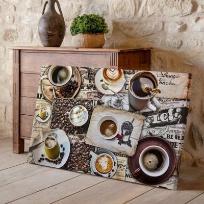 Canvas A Vibrant Collage Showcasing Various Coffee Related Elements Featuring An Wall Art Array Of Coffee Cups Filled With Different Canvas Wall Art