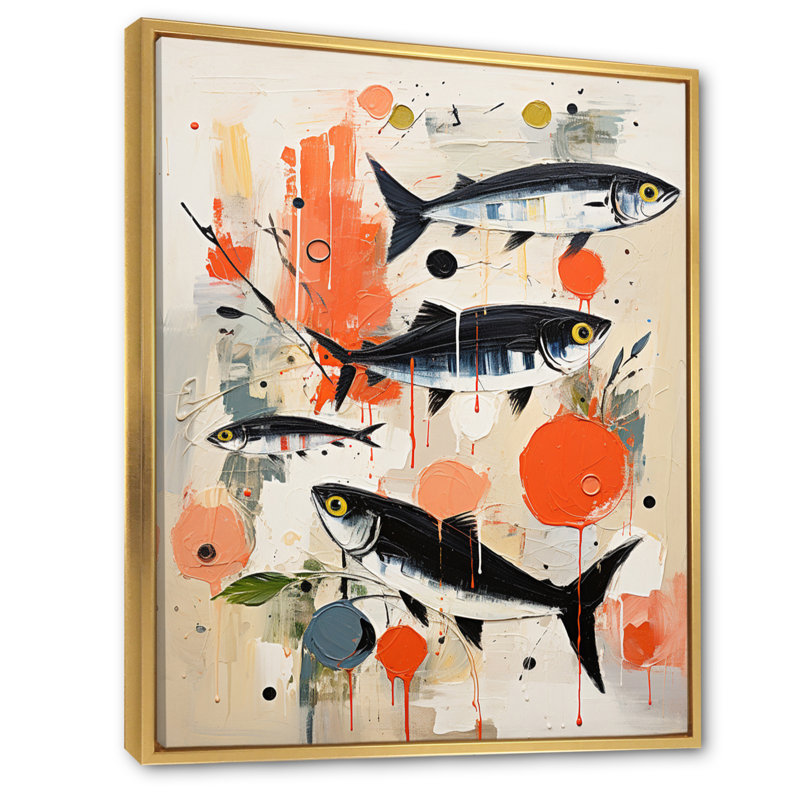 Jadvyga " Abstract Seafood Representation Acrylic ", 20" H x 12" W x 1" D, Gold Floater Framed