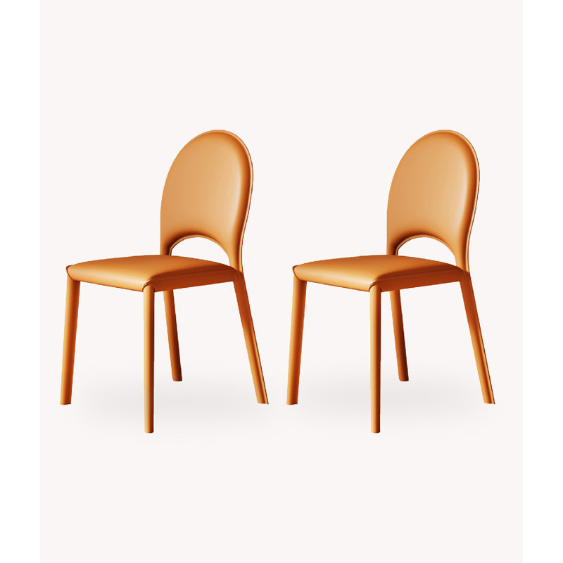 Chaise de salle à manger moderne et simple en cuir, Orange