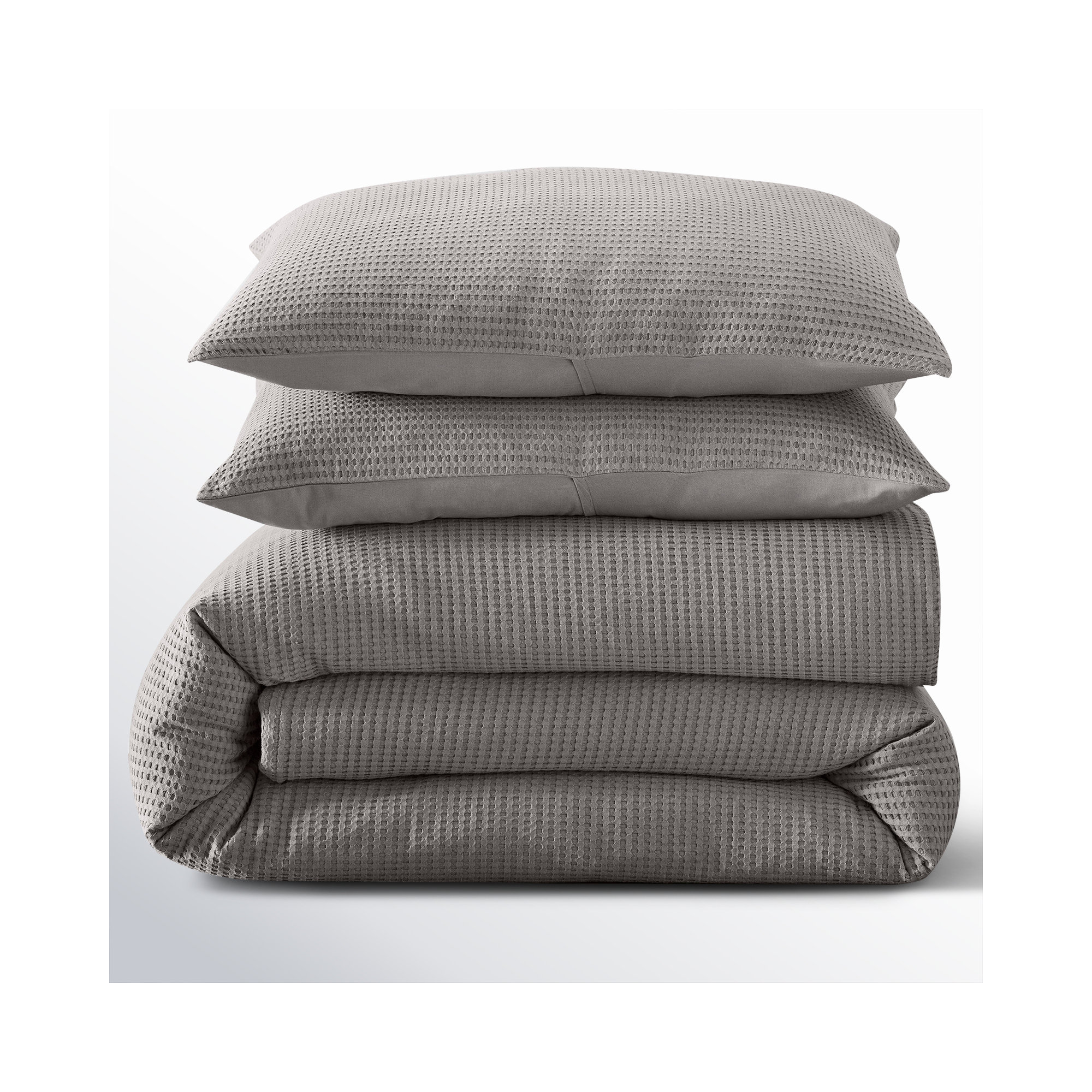 Felix Cotton Waffle Duvet Set, Charcoal, King / Cal King Duvet Cover + 2 King Pillowcases