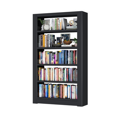 69" Tall Heavy-Duty Industrial-Style Bookshelf, 5-Tier Metal Bookshelf with Adjustable Shelves, Open Shelf Bookcase, Tall Bookshelves for Home Office, Library, Bedroom, Including Book Stopper