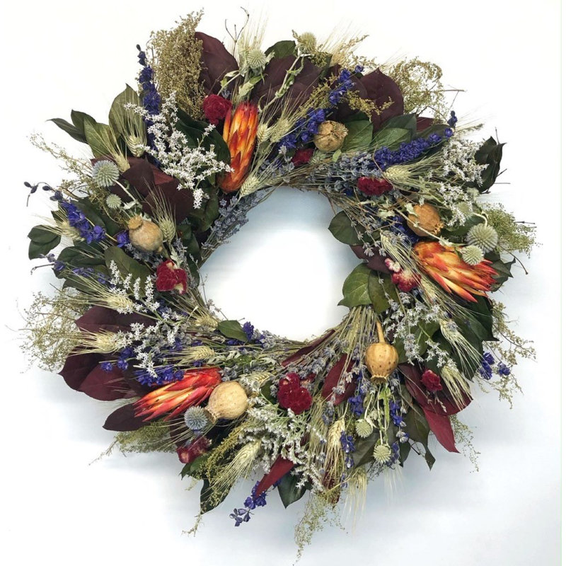 Dried Fall Villa Floral Wreath, 22" H x 22" W x 6" D