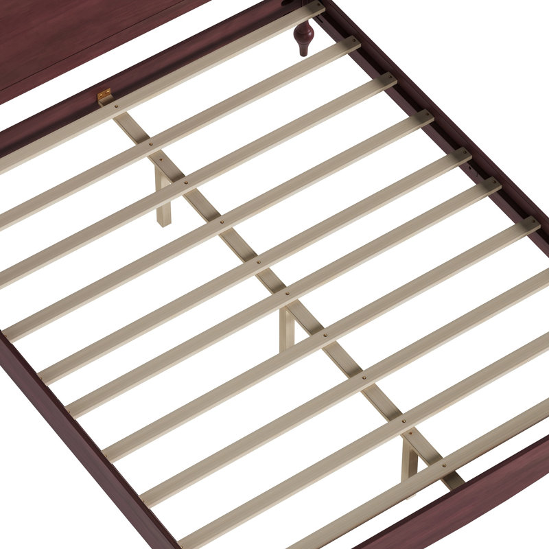 Structure de grand lit en bois avec tête de lit, lit plateforme rétro, tête de lit arquée traditionnelle et pied de lit, grand rangement sous le lit, aucun sommier tapissier requis, assemblage facile