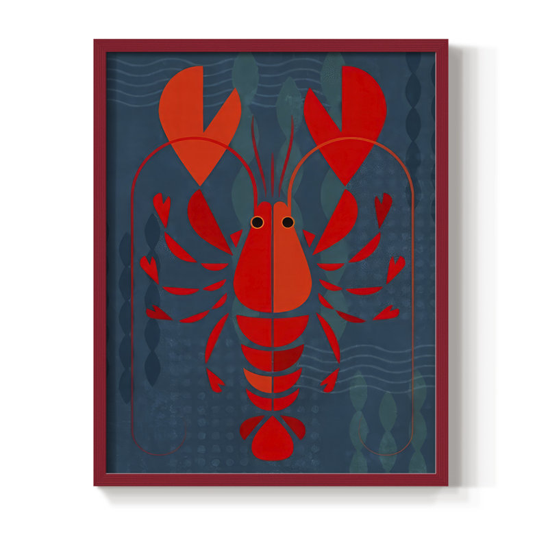 Geo Lobster I, reproduction encadrée - bois massif, H 15 po x l 12 po, Rouge