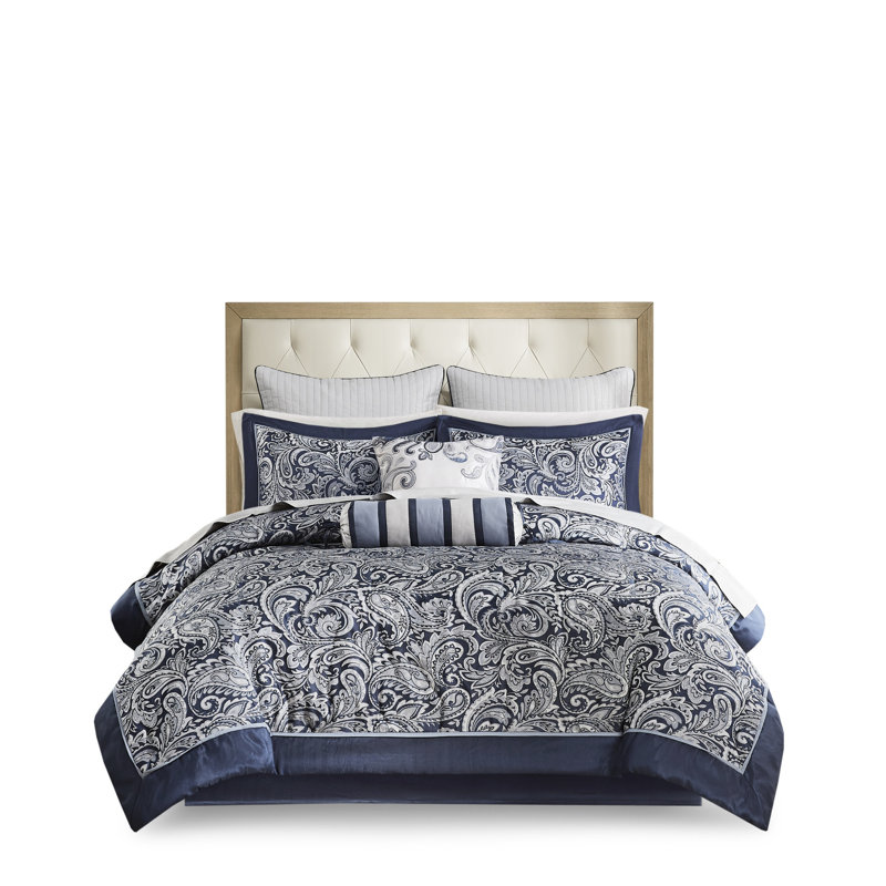 Navy Queen 12 Piece Bedding Collection - Include Cotton Sheets, Elegant Paisley Lulling Bed Comforter, Cozy & Stylish, Navy