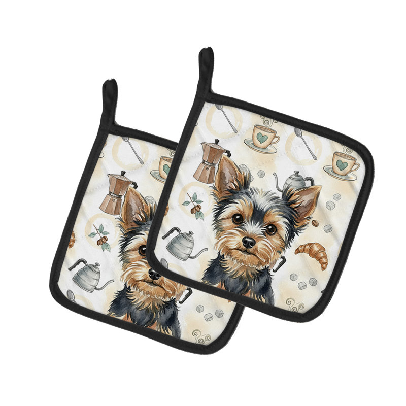 Black and Tan Yorkshire Terrier Coffee Bar Pair of Pot Holders