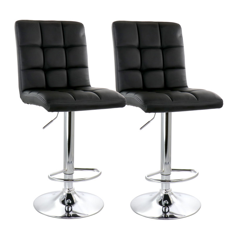 Jaretssi Swivel Upholstered Adjustable Height Counter Stool with Metal Frame, Black