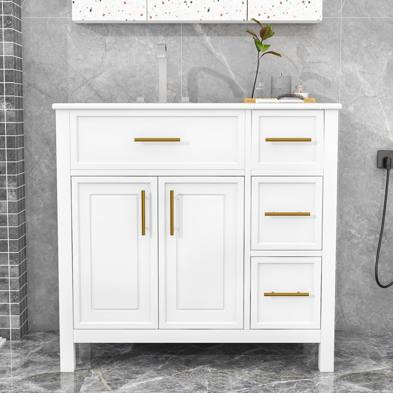 Meuble-lavabo autoportant élégant avec tiroirs, Blanc
