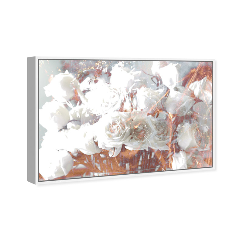 Floral Botanical Rose Gold Feast - Impression sur toile tendue, H 15 po x l 10 po x P 1,5 po, Cadre blanc