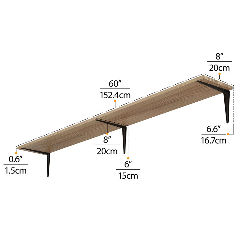 Paulownia Floating Shelf, 6.6" H x 60" W x 8" D
