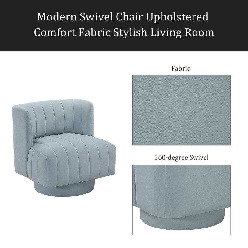Chaise pivotante moderne rembourrée en tissu confortable pour salon 1 pièce, Bleu aqua