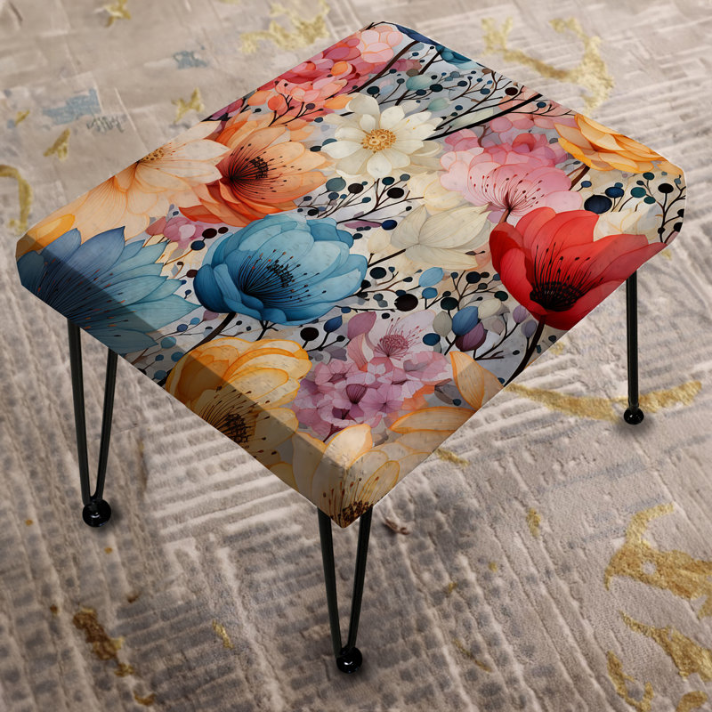Multicolor Watercolor Fantasy Floral Pattern - Floral Rectangle Ottoman